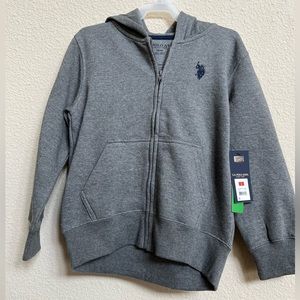 Boys Long Sleeves Hooded Fleece Full-Zip Gray Sweatshirt Jacket US polo Assn.